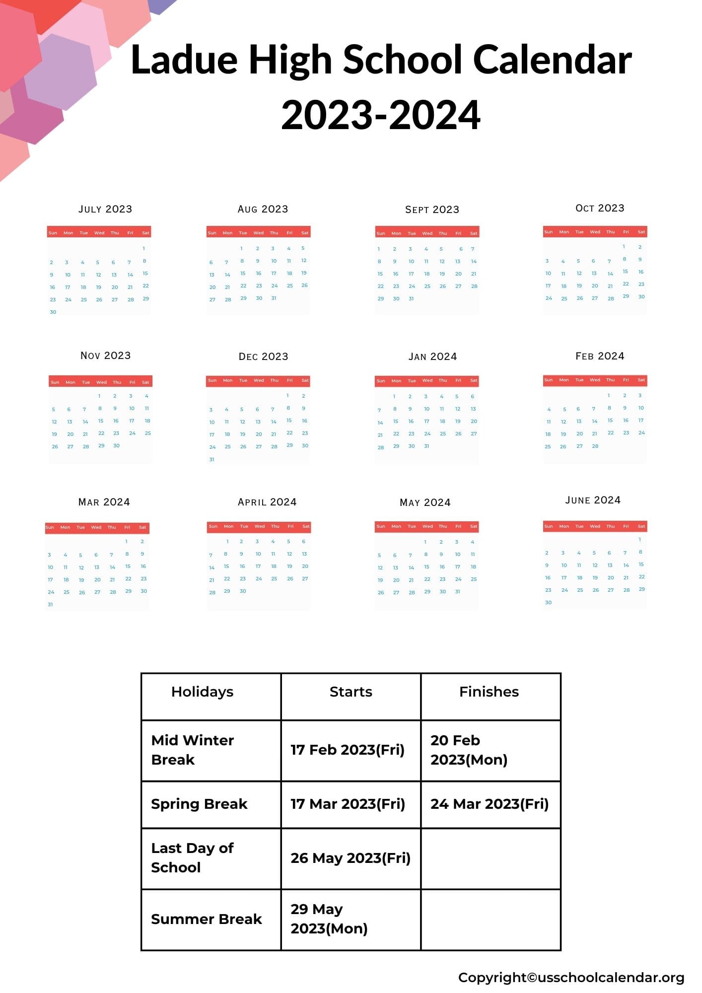 Ladue High School Holiday Calendar US School Calendar