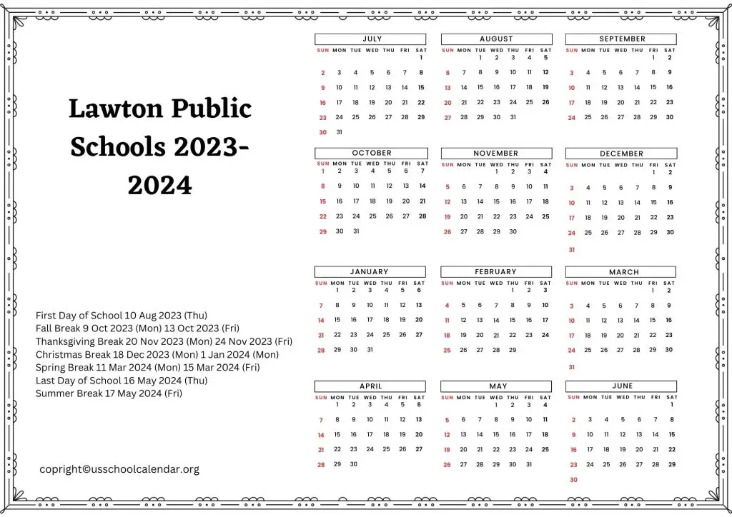 Lawton Schools Calendar