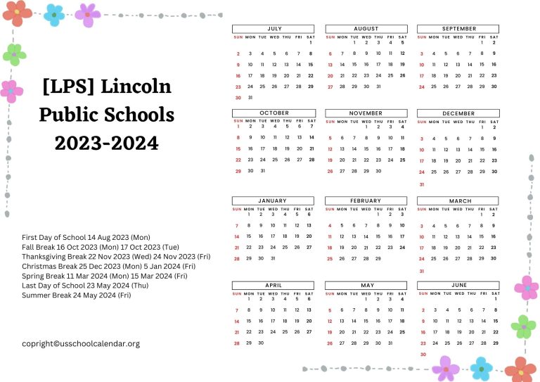 [LPS] Lincoln Public Schools Calendar with Holidays 20232024