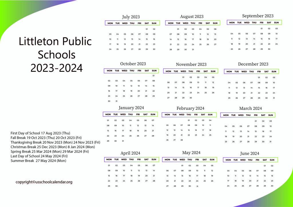 Littleton Public Schools Calendar