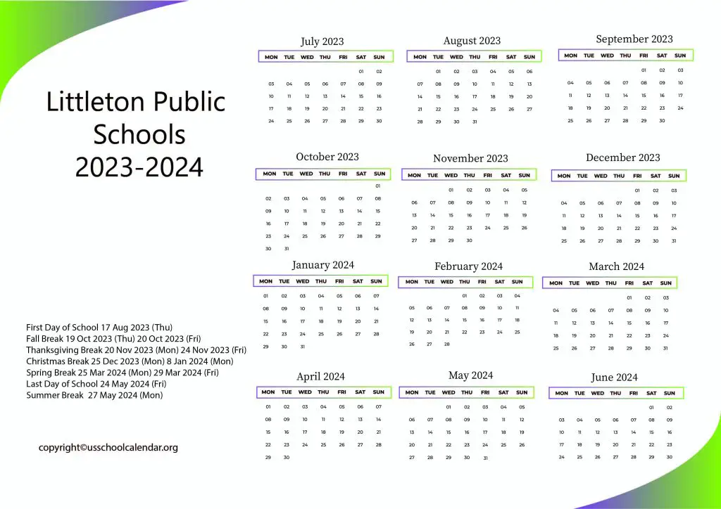 Littleton Public Schools Calendar With Holidays 2023 2024