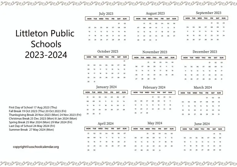 Littleton Public Schools Calendar with Holidays 20232024