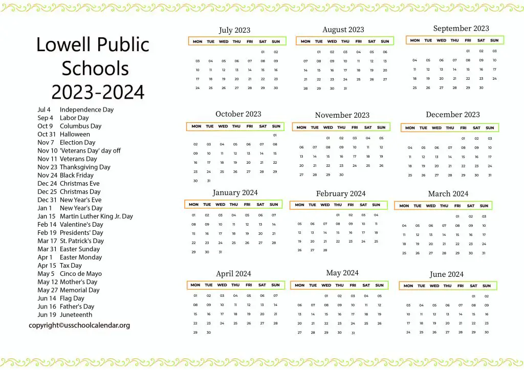 Lowell Public Schools Calendar