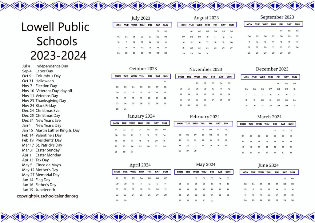 Lowell Public Schools District Calendar