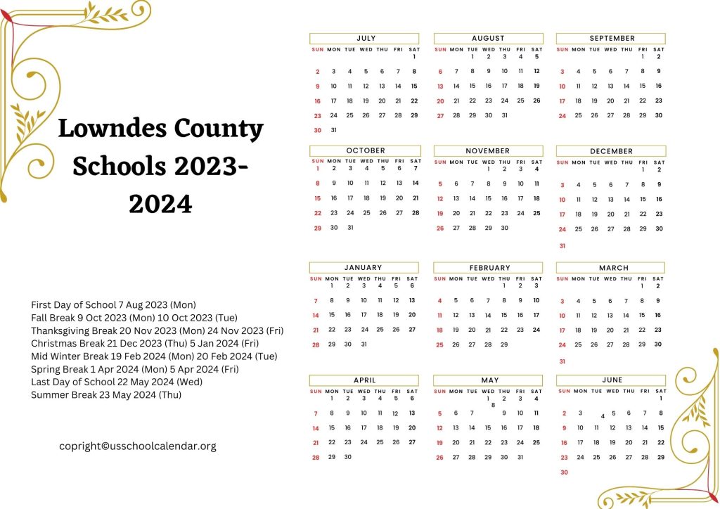 Lowndes County Schools Holiday Calendar