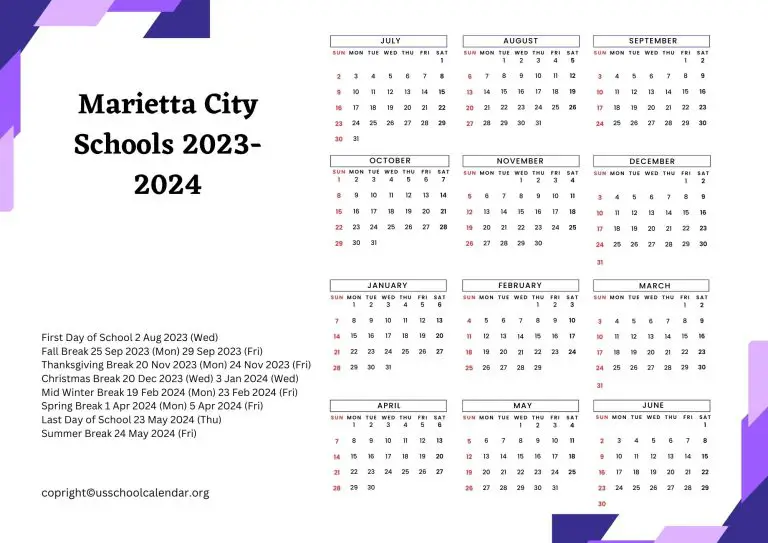 Marietta City Schools Calendar with Holidays 20232024