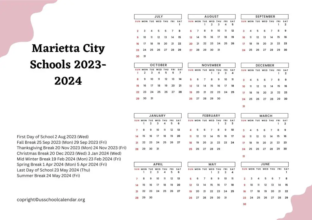 Marietta City Schools Holiday Calendar