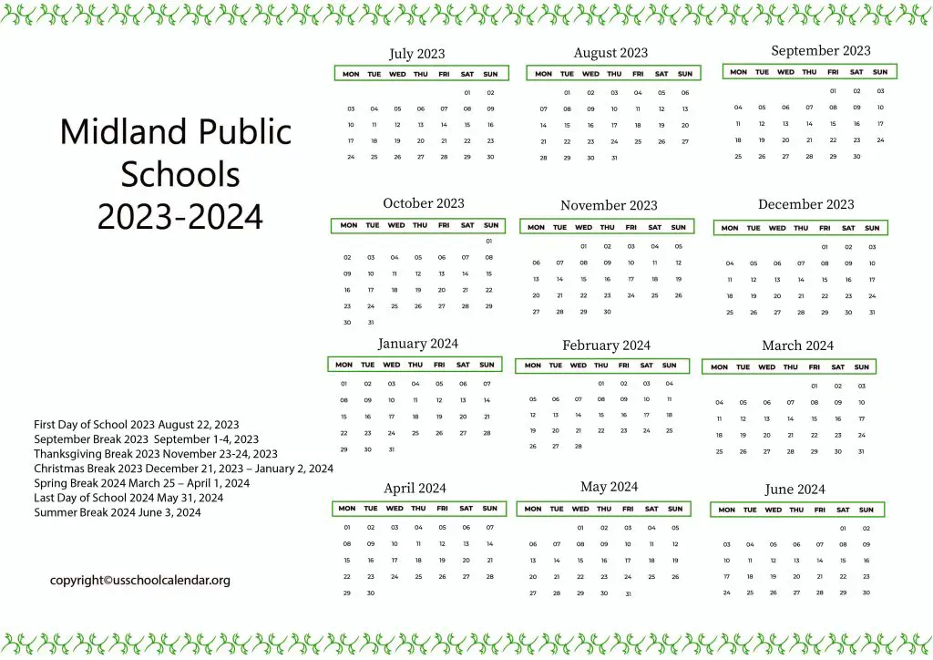 Midland Public Schools Calendar