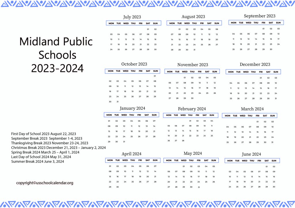 Midland Public Schools District Calendar