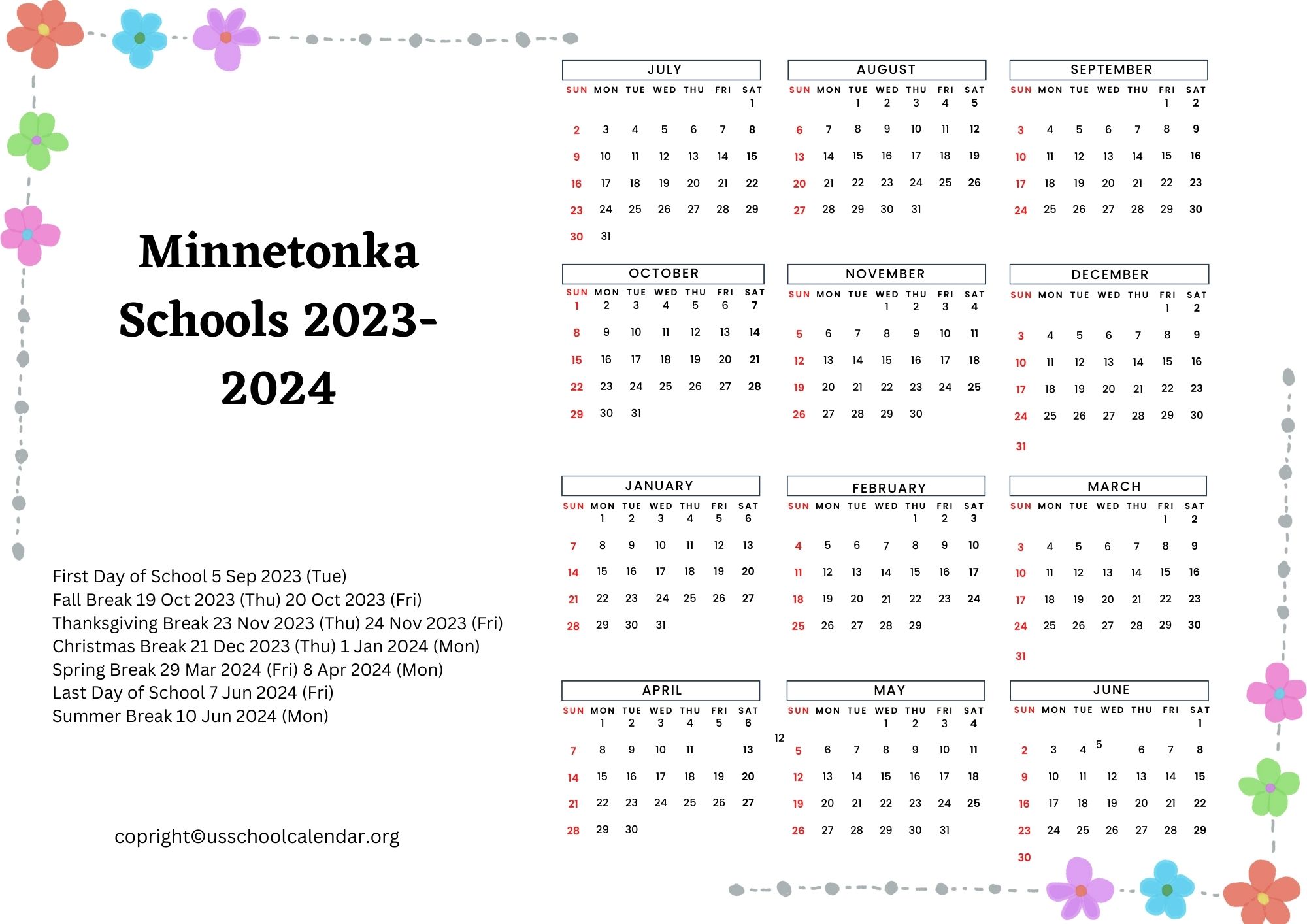 Schools Calendar with Holidays 20252025