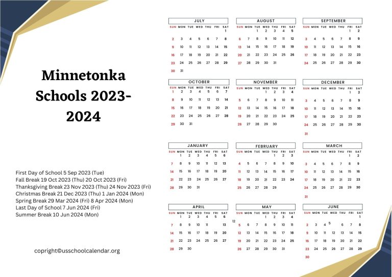 Schools Calendar with Holidays 20232024