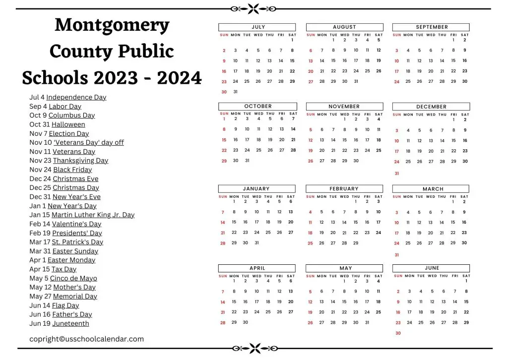 Montgomery Area School District Calendar