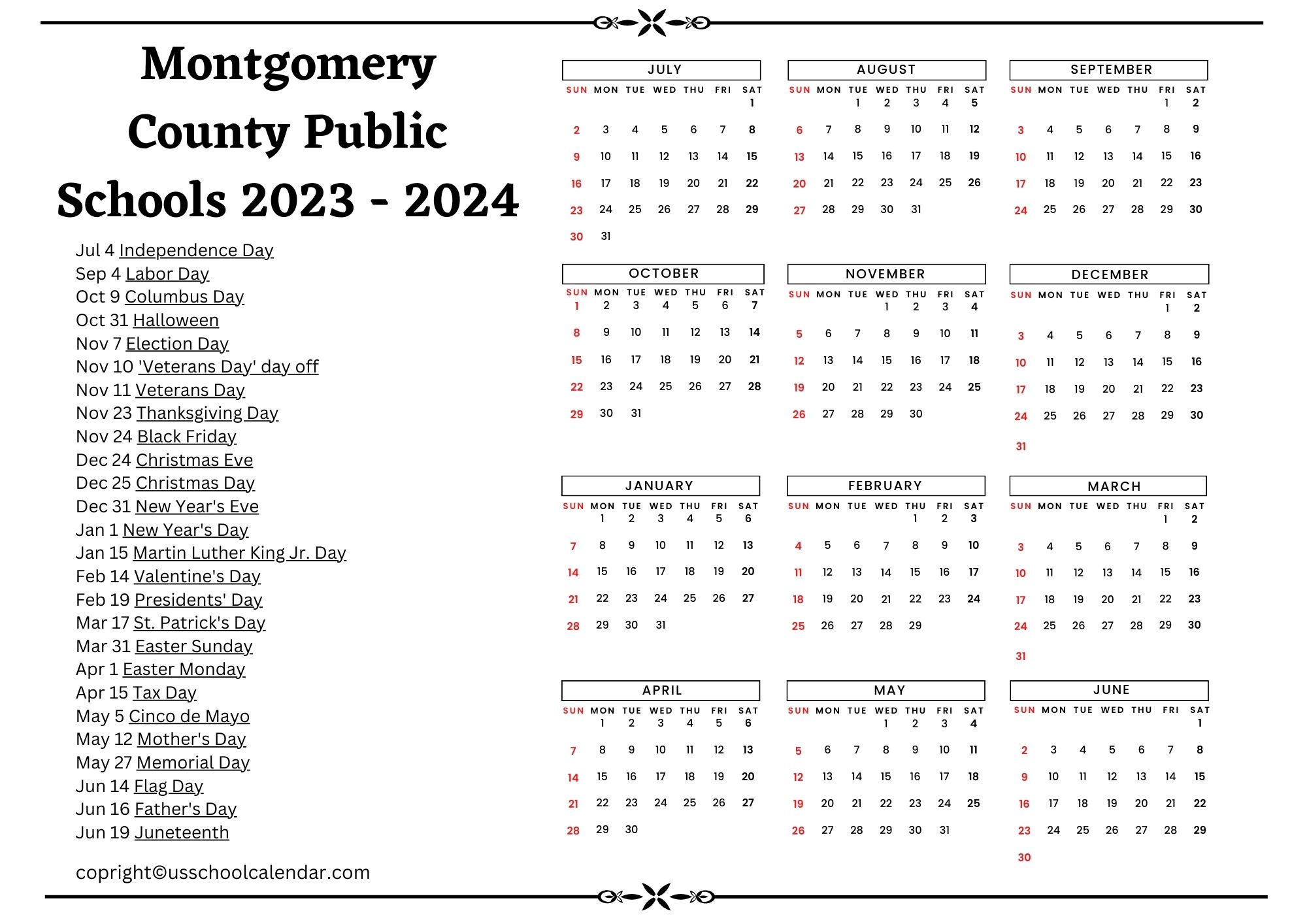 [MASD] Montgomery Area School District Calendar 20232024