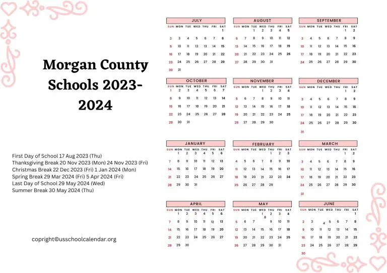 County Schools Calendar with Holidays 20232024