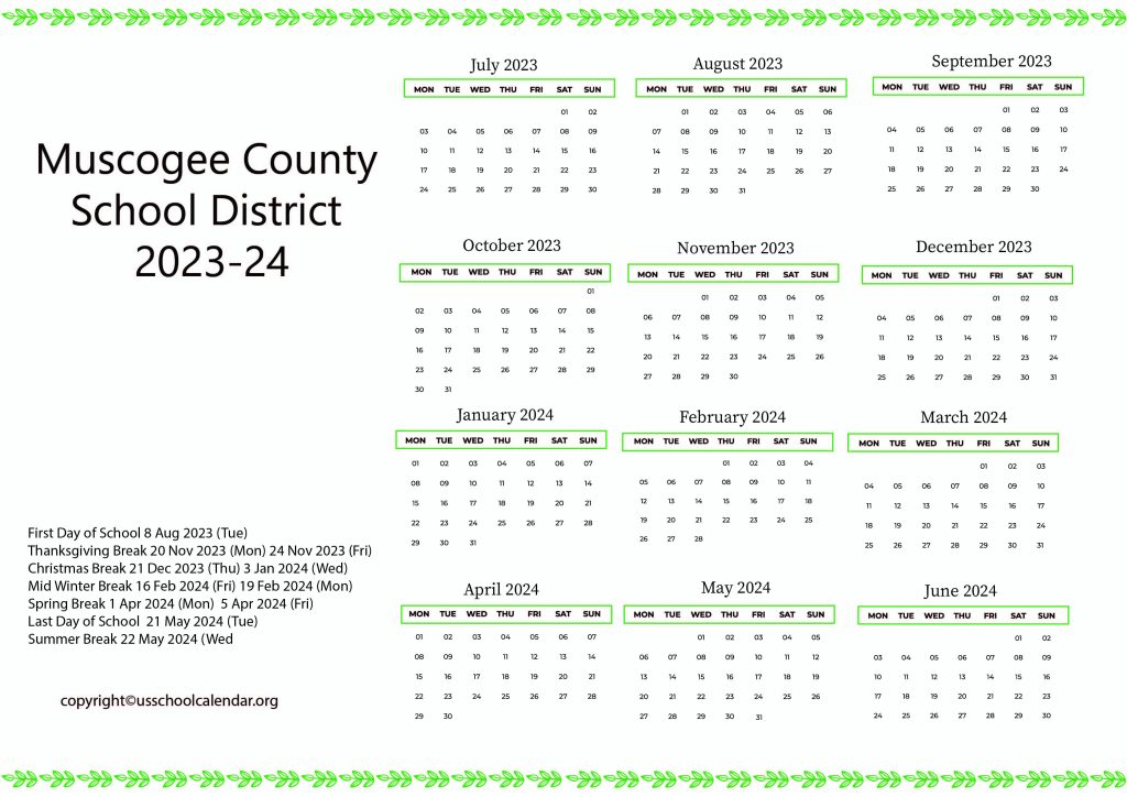Muscogee County Public Schools Calendar