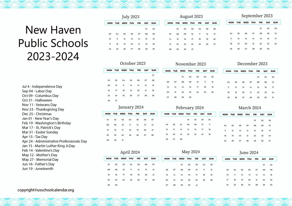 New Haven Public Schools Calendar