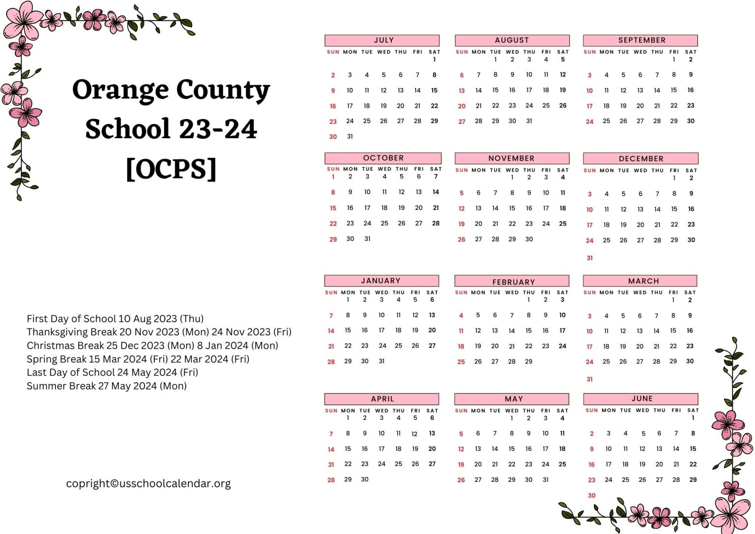 Orange County School Calendar Holidays 20232024 [OCPS]