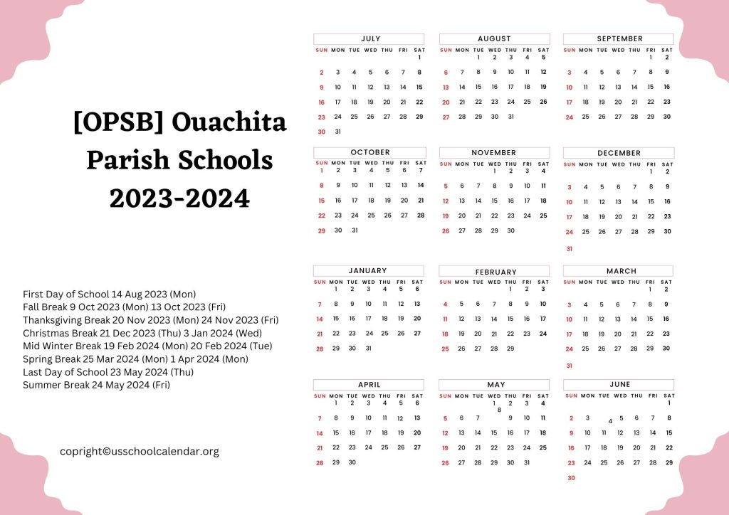 Ouachita Parish Schools Holiday Calendar