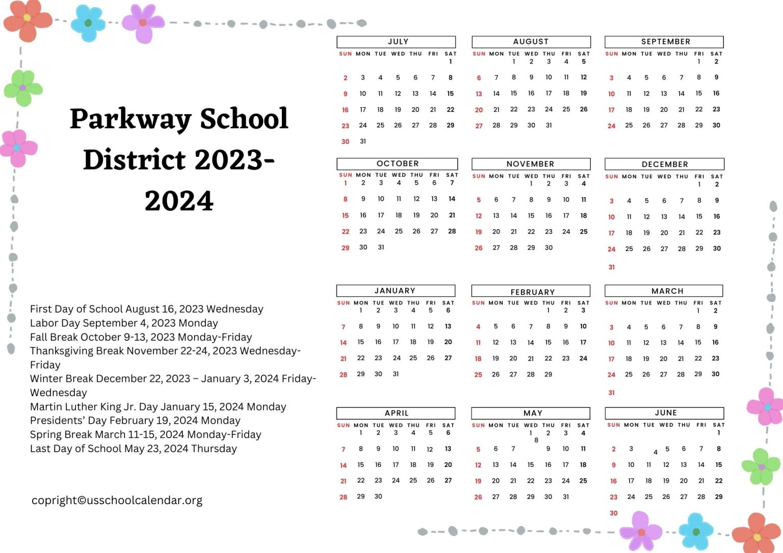 Parkway School District Calendar With Holidays 20232024