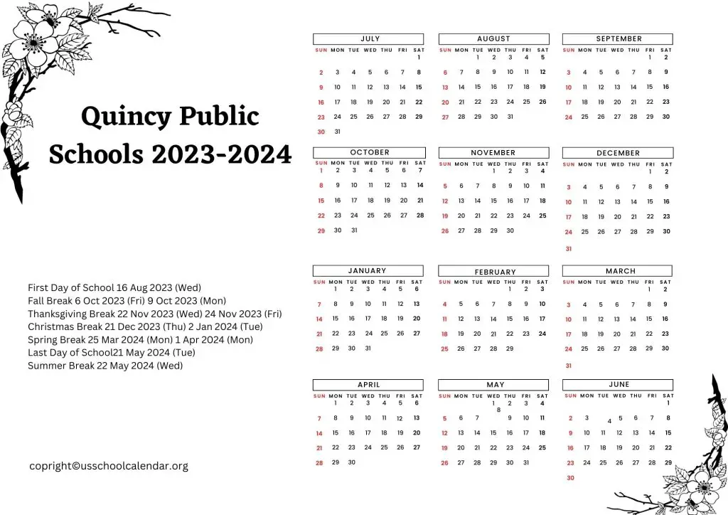 Quincy Public Schools Academic Calendar
