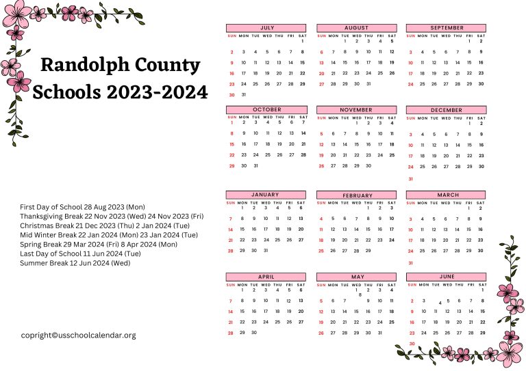 Randolph County Schools Calendar with Holidays 20232024