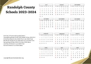 Randolph County Schools Calendar with Holidays 2023-2024