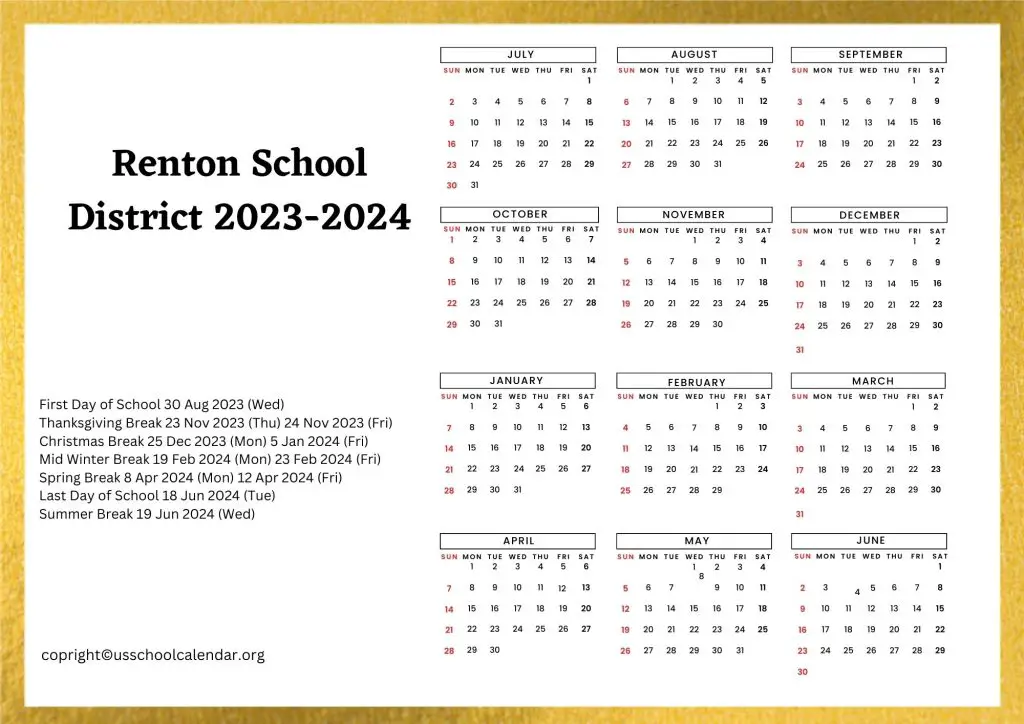 Renton School District Calendar