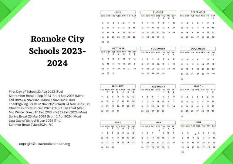 Roanoke City Schools Calendar with Holidays 20232024