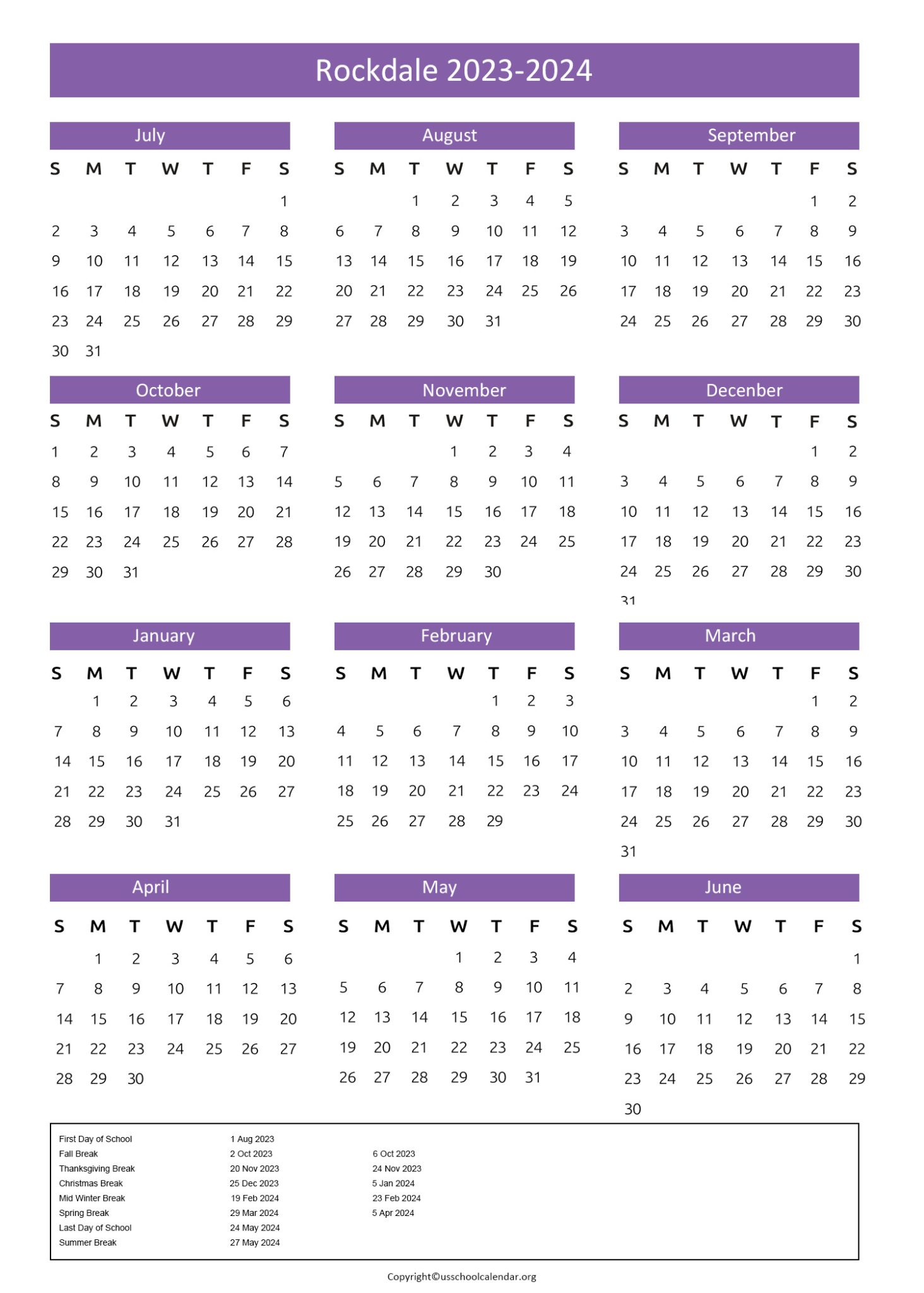 Rockdale County Schools Calendar with Holidays 20232024