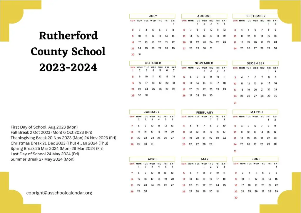 Rutherford County School Calendar
