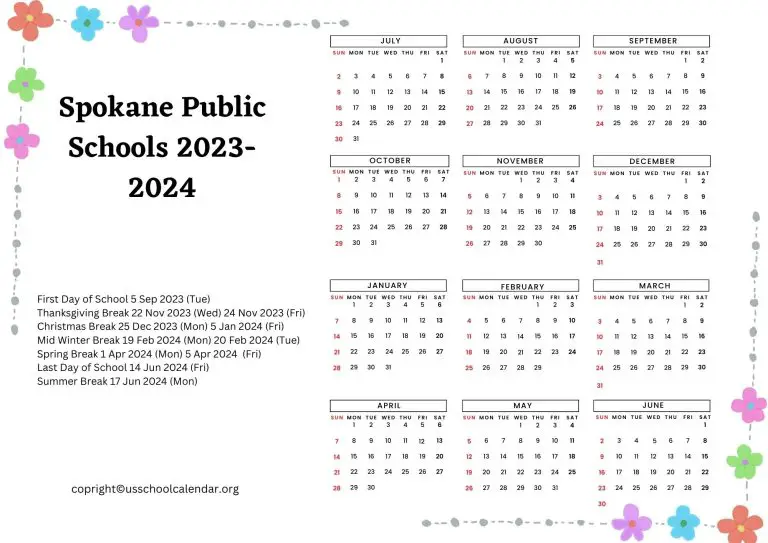 Spokane Public Schools Calendar with Holidays 20232024