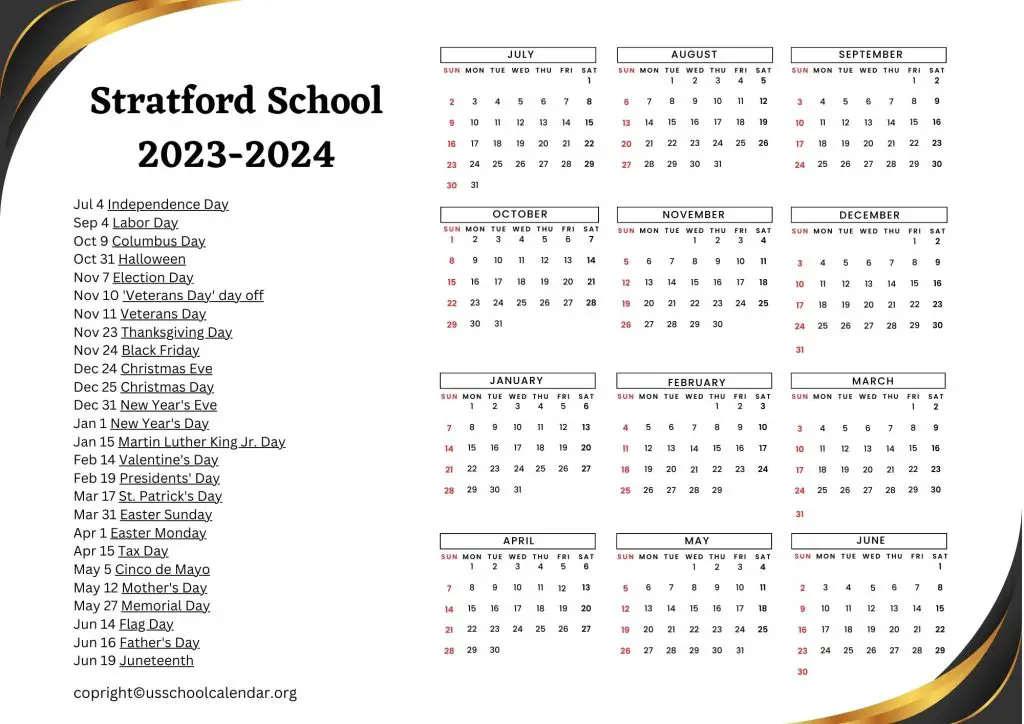 Stratford School Calendar