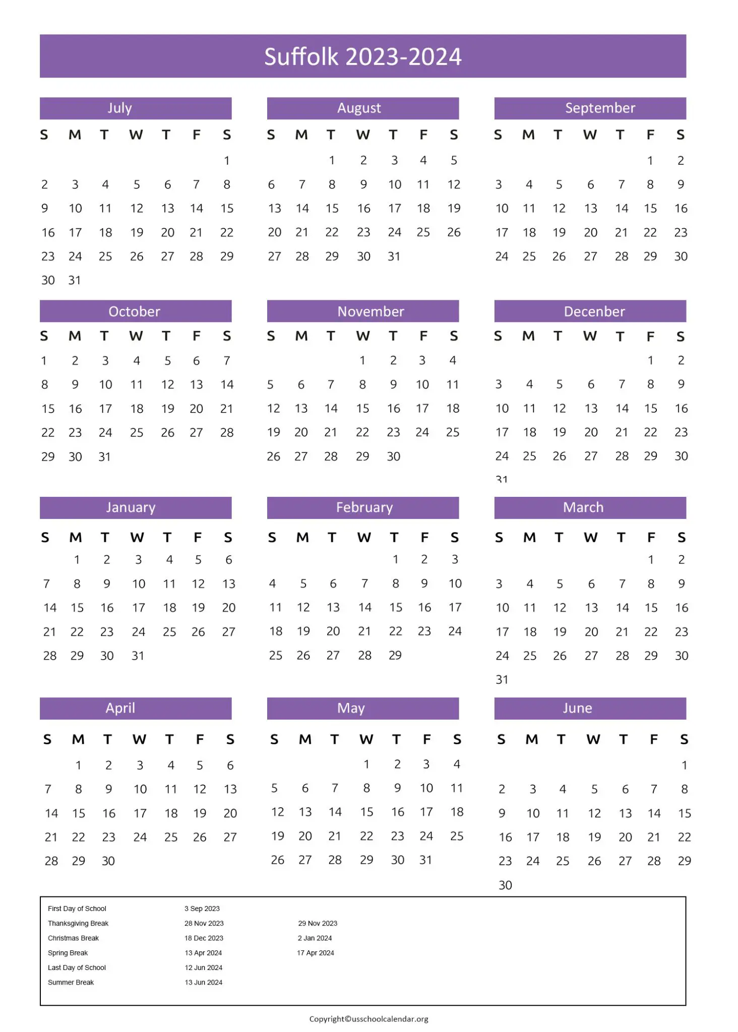Suffolk Public Schools Calendar with Holidays 20232024