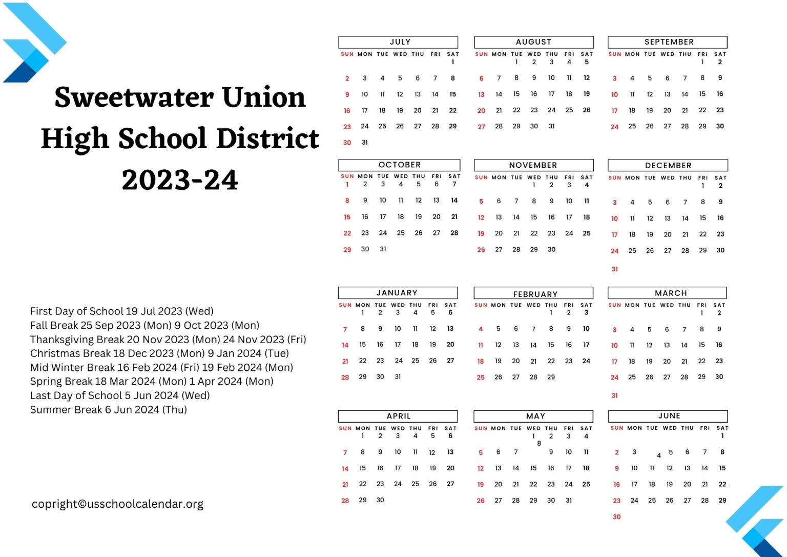 Sweetwater City Schools Calendar with Holidays 20232024