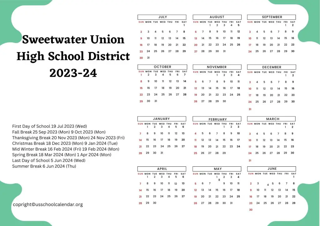 Sweetwater City Schools Holiday Calendar