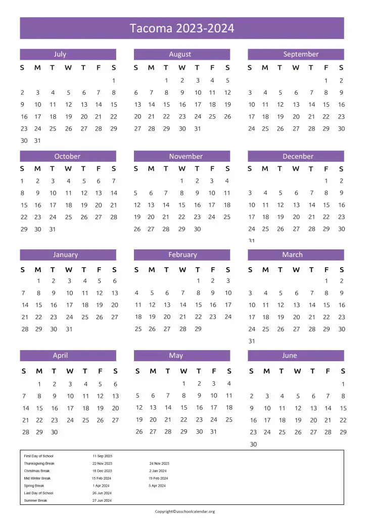 Tacoma Public Schools Calendar With Holidays 2023 2024
