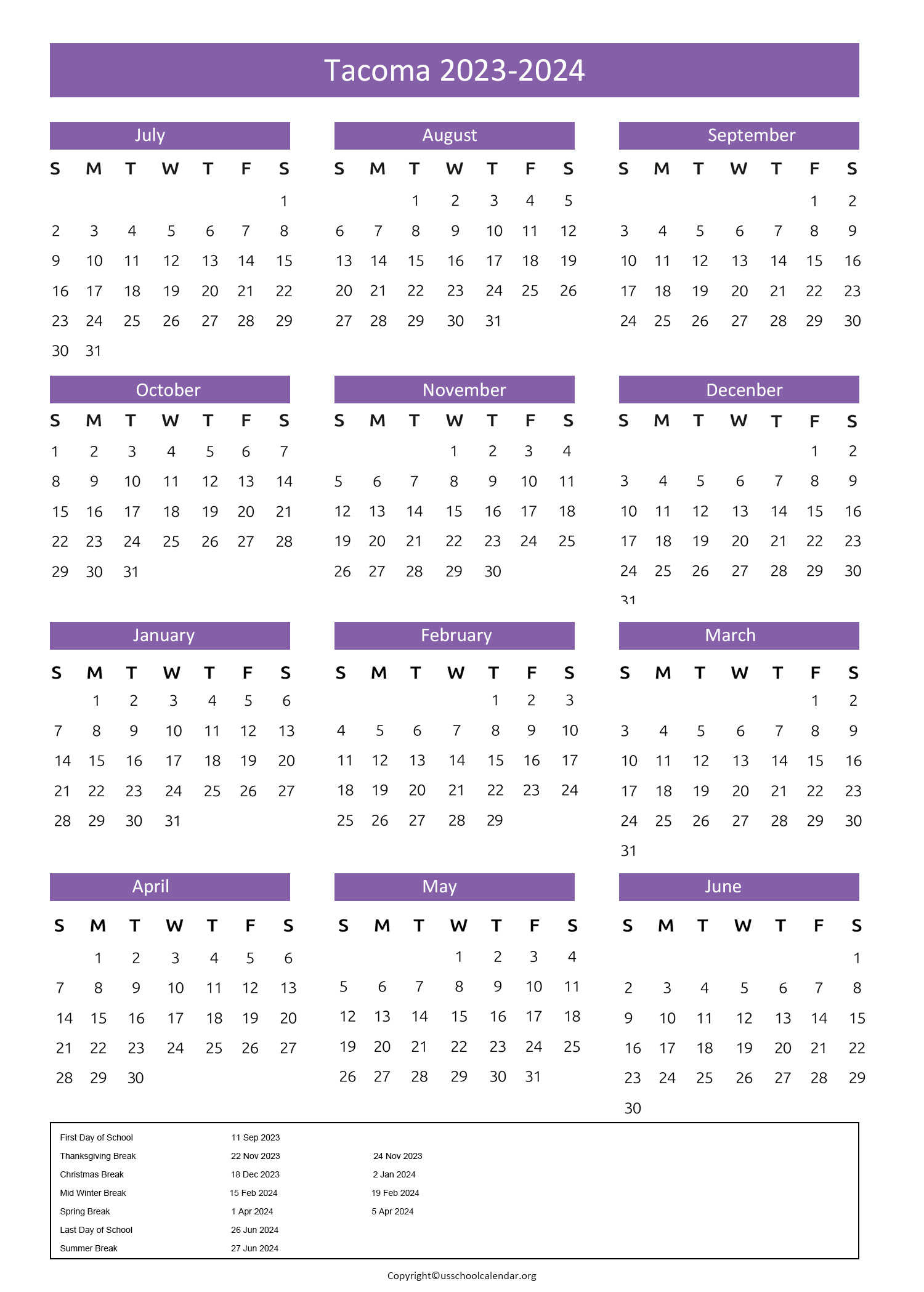 Public Schools Calendar with Holidays 20232024