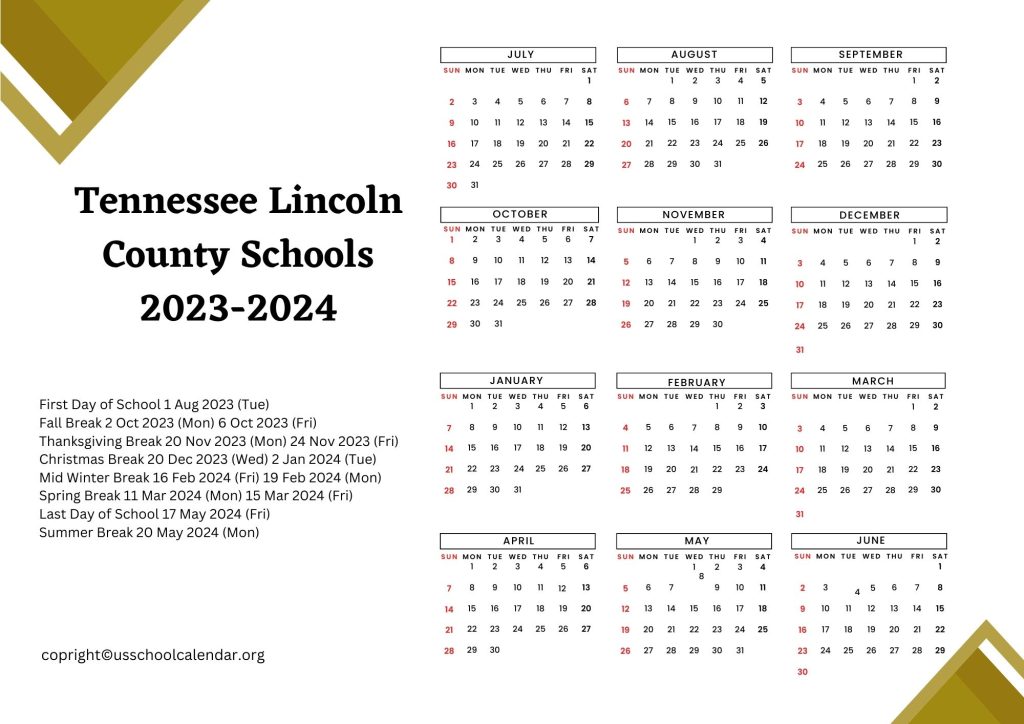 Tennessee Lincoln County Schools Holiday Calendar (1)