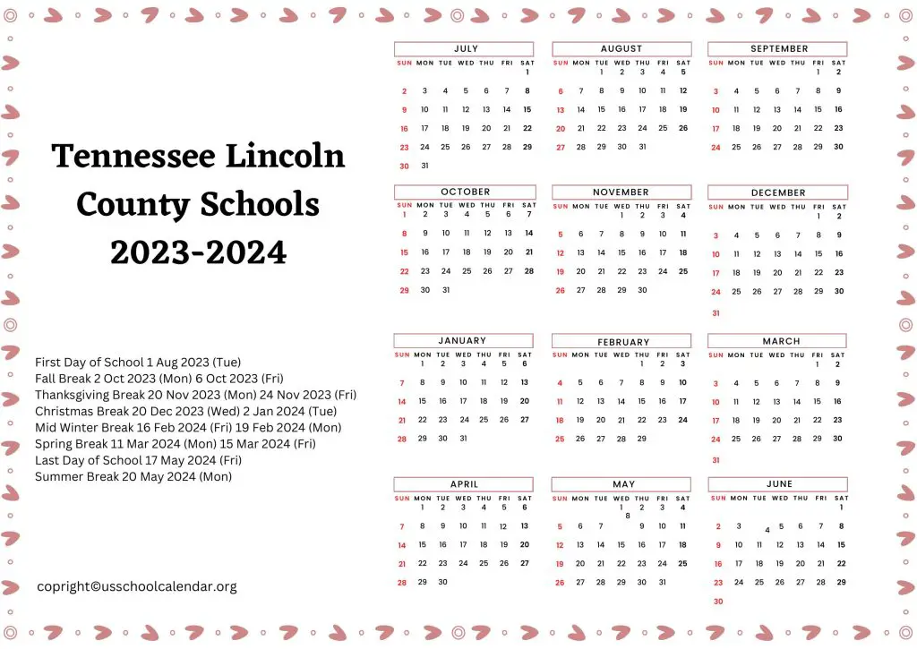 Tennessee Lincoln County Schools Holiday Calendar (2)