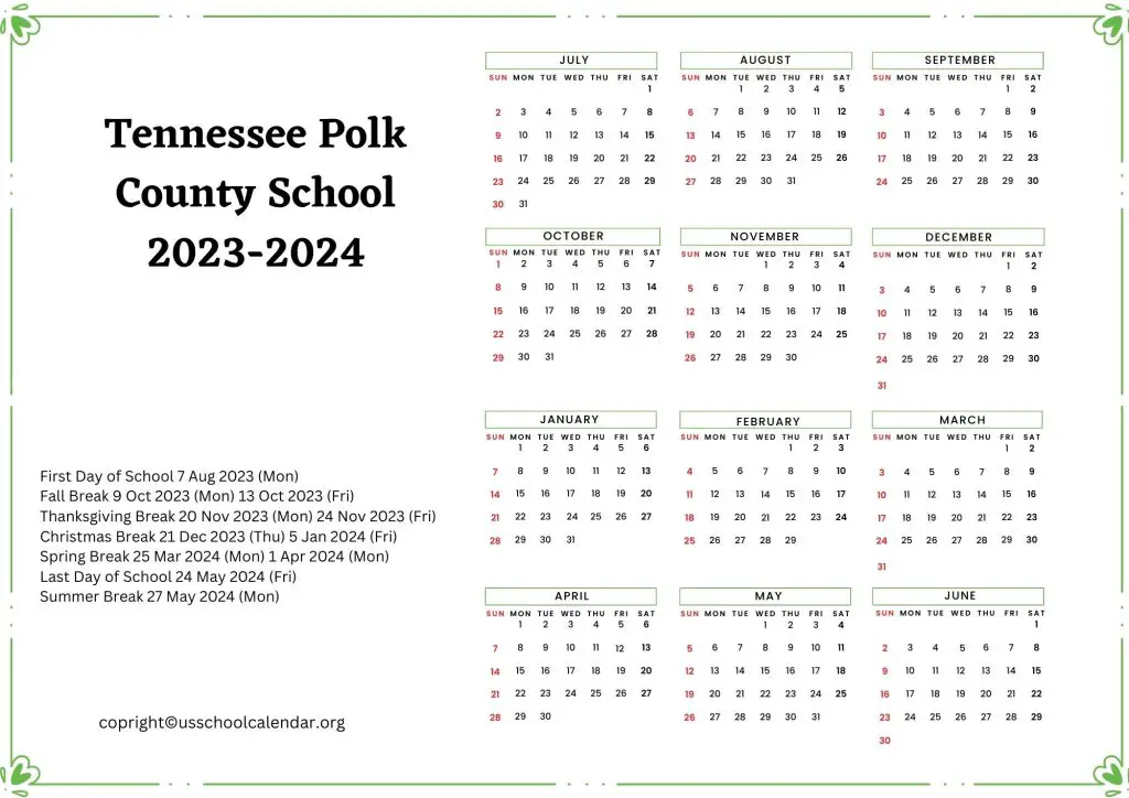 Tennessee Polk County School Calendar