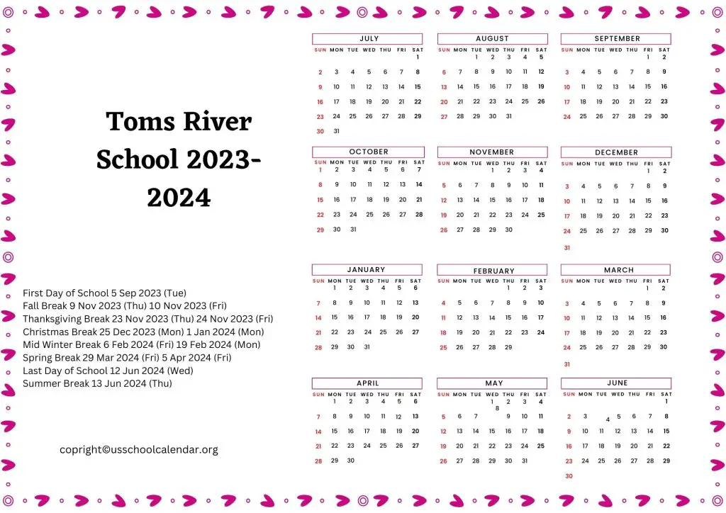Toms River Regional School District Calendar