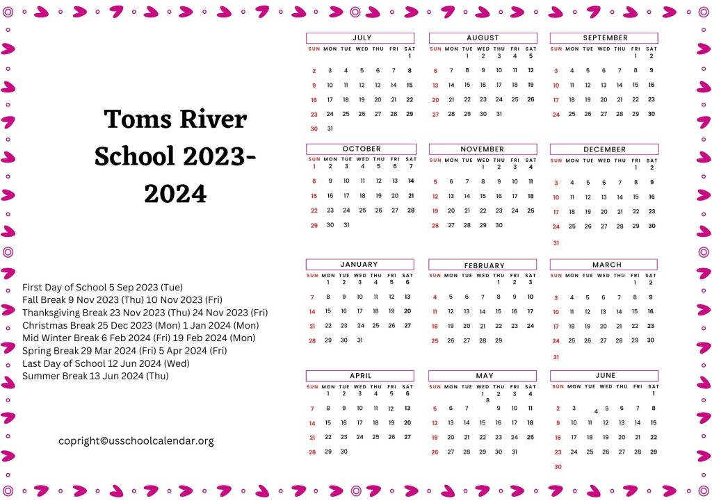 Toms River School Calendar With Holidays 2023 2024