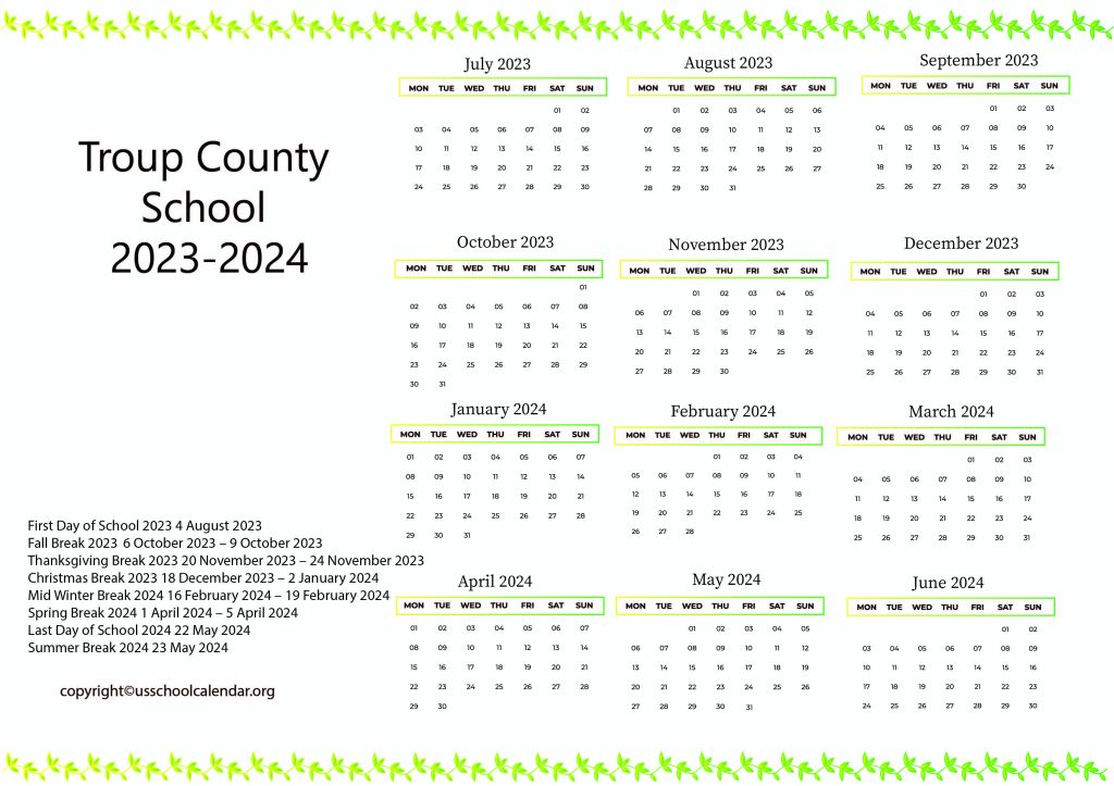 Troup County School Calendar With Holidays 2023 2024