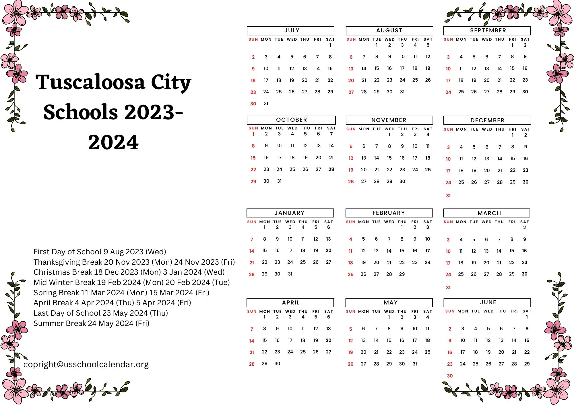 Tuscaloosa City Schools Graduation Dates US School Calendar