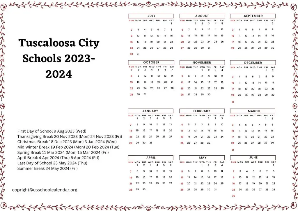 Tuscaloosa City Schools Calendar
