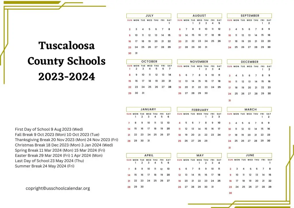 Tuscaloosa County Schools Calendar