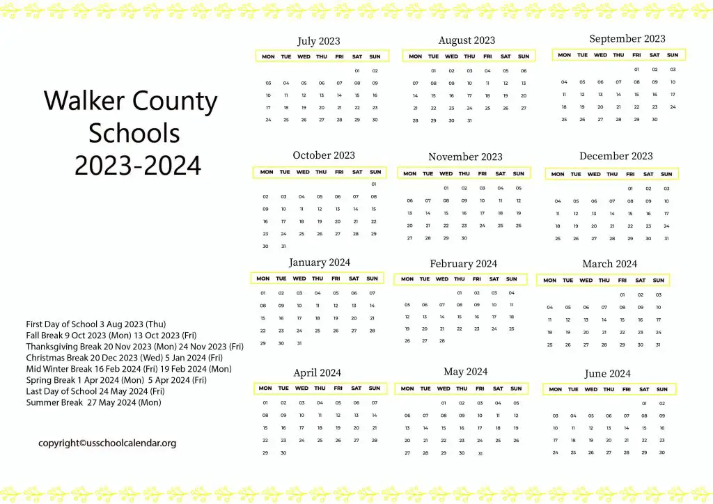 Walker County School District Calendar