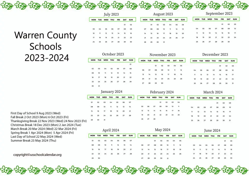 Warren County Schools Calendar