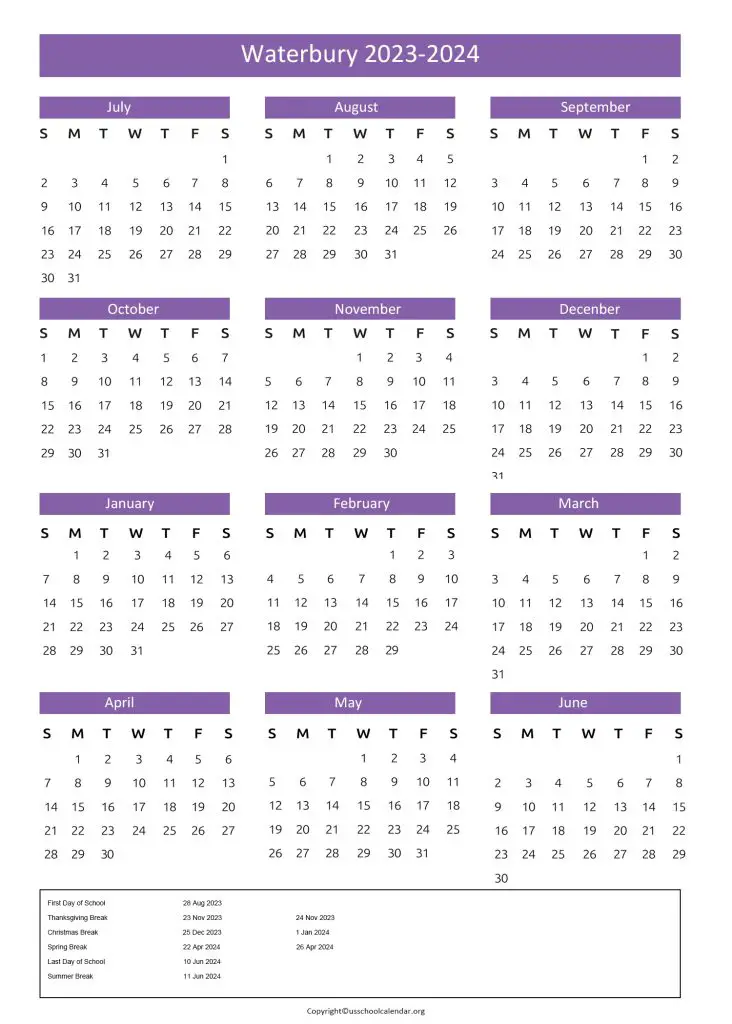 Waterbury Public Schools Calendar
