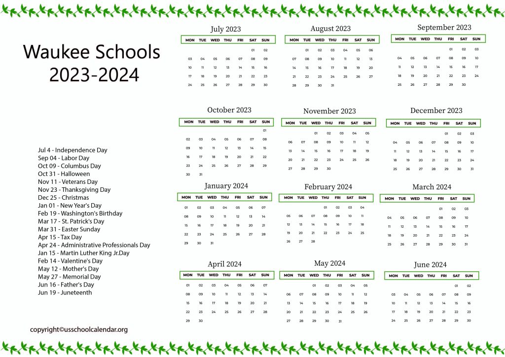 Waukee Schools Calendar